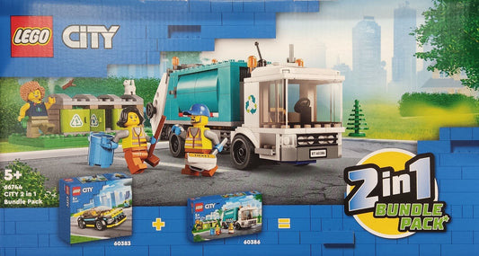 LEGO City 66744 Vorteilspaket, 2-in-1 Bundle Müllwagen und Elektro-Sportwagen